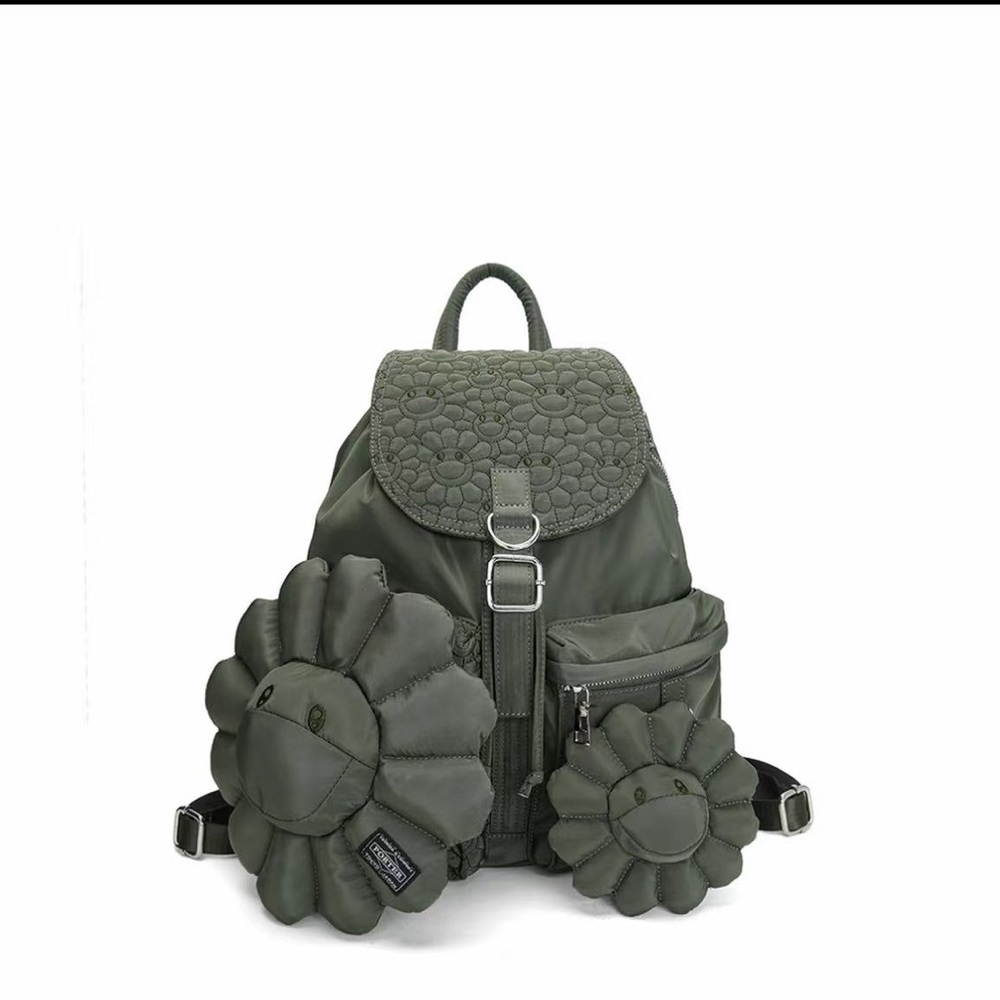 Olive Green Floral Accent Women's Backpack